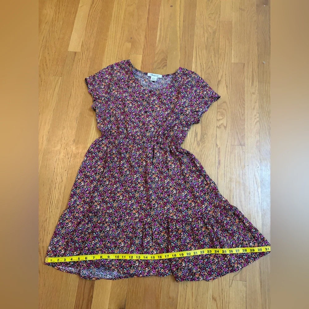Passport Floral Mini Dress Size L Boho Cottagecore Rayon Pink Orange Black - Picture 8 of 8